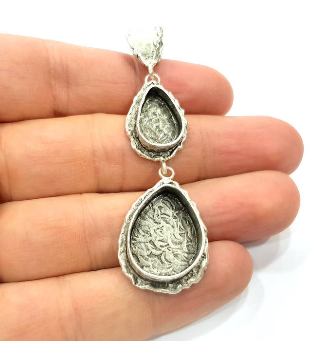 Silver Pendant Blank Resin Blank Mosaic Base Blank inlay Blank Necklace Blank Mountings Antique Silver Plated Brass (71x20mm )  G9716