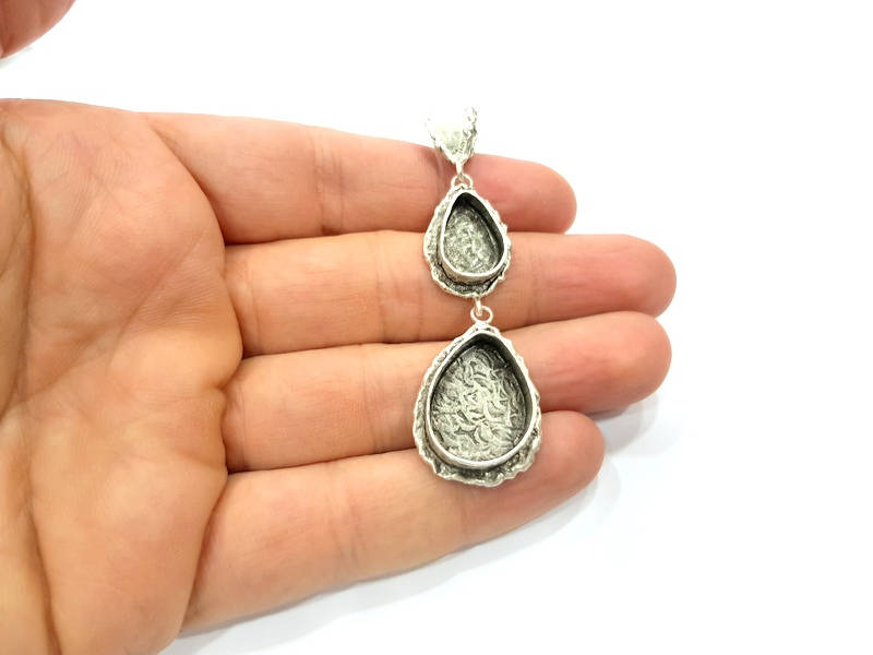 Silver Pendant Blank Resin Blank Mosaic Base Blank inlay Blank Necklace Blank Mountings Antique Silver Plated Brass (71x20mm )  G9716