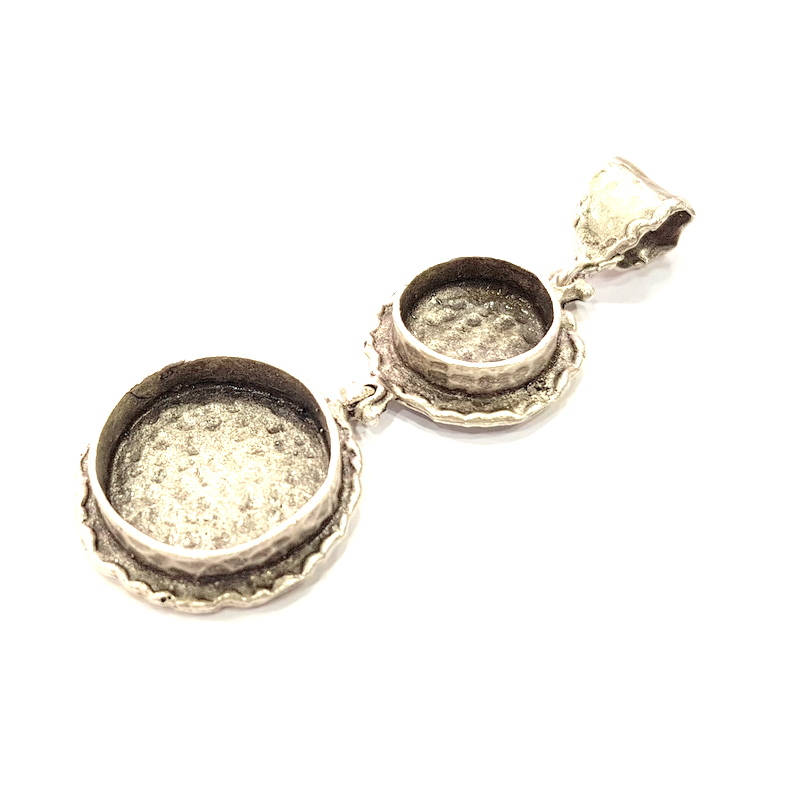 Silver Pendant Blank Resin Blank Mosaic Base Blank inlay Blank Necklace Blank Mountings Antique Silver Plated Brass (67x24mm )  G9717