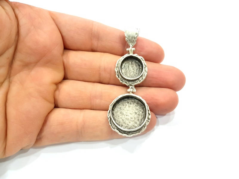 Silver Pendant Blank Resin Blank Mosaic Base Blank inlay Blank Necklace Blank Mountings Antique Silver Plated Brass (67x24mm )  G9717
