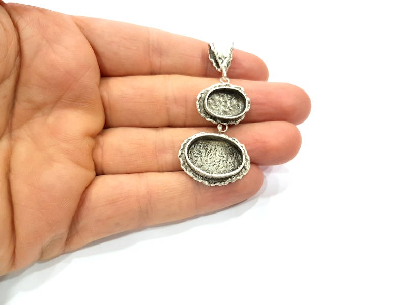 Silver Pendant Blank Resin Blank Mosaic Base Blank inlay Blank Necklace Blank Mountings Antique Silver Plated Brass (55x26mm )  G9720
