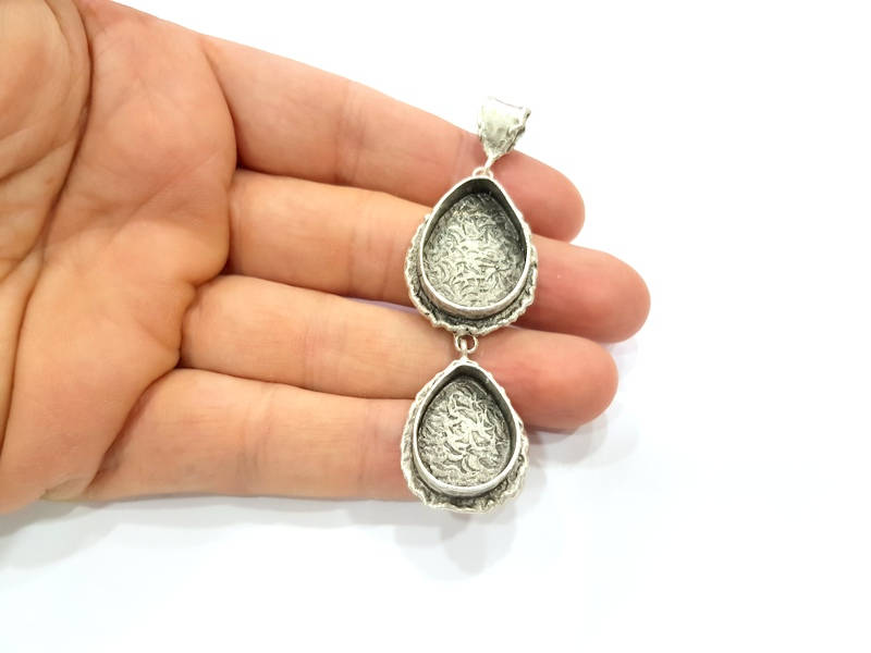 Silver Pendant Blank Resin Blank Mosaic Base Blank inlay Blank Necklace Blank Mountings Antique Silver Plated Brass (78x24mm )  G9721