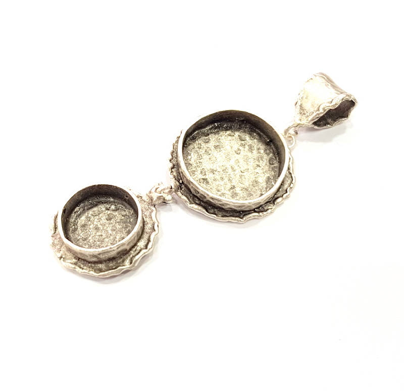 Silver Pendant Blank Resin Blank Mosaic Base Blank inlay Blank Necklace Blank Mountings Antique Silver Plated Brass (66x25mm )  G9722
