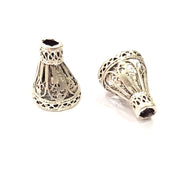 2 Silver Cone Findings Antique Silver Plated Brass  (16x13 mm)  G9724