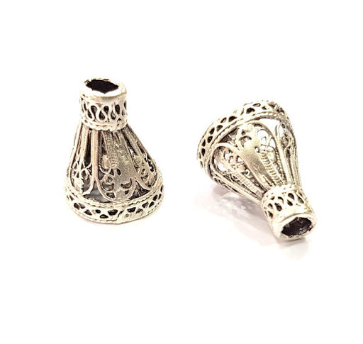 2 Silver Cone Findings Antique Silver Plated Brass  (16x13 mm)  G9724