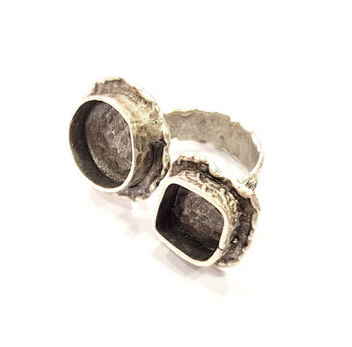 Silver Ring Setting Resin Ring Bezel Blank Cabochon Base Adjustable inlay Ring Mounting  (14mm and 10mm) Antique Silver Plated Brass G9725