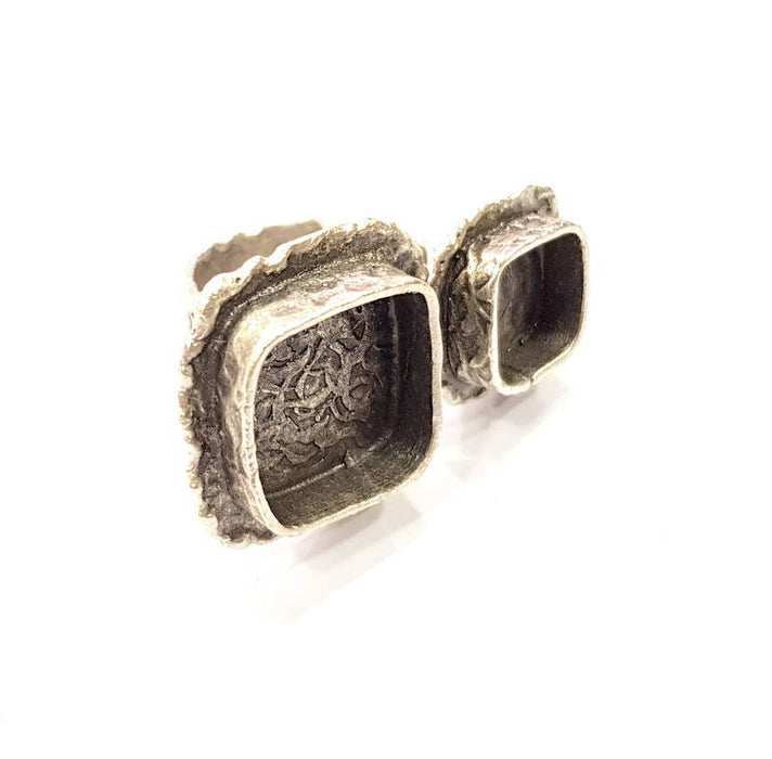 Silver Ring Setting Resin Ring Bezel Blank Cabochon Base Adjustable inlay Ring Mounting (15mm and 10mm) Antique Silver Plated Brass G9727