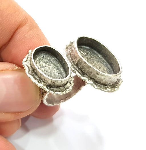 Silver Ring Setting Resin Ring Bezel Blank Cabochon Base Adjustable inlay Mounting(20x14mm and 14x10mm)Antique Silver Plated Brass G9731