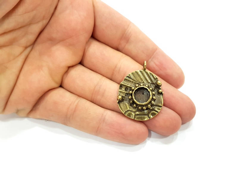 Pendant Blank Antique Bronze inlay Blank Mosaic Blank Resin Blank Bezel Base Setting Mountings Antique Bronze Plated Brass ( 36x27mm ) G9014