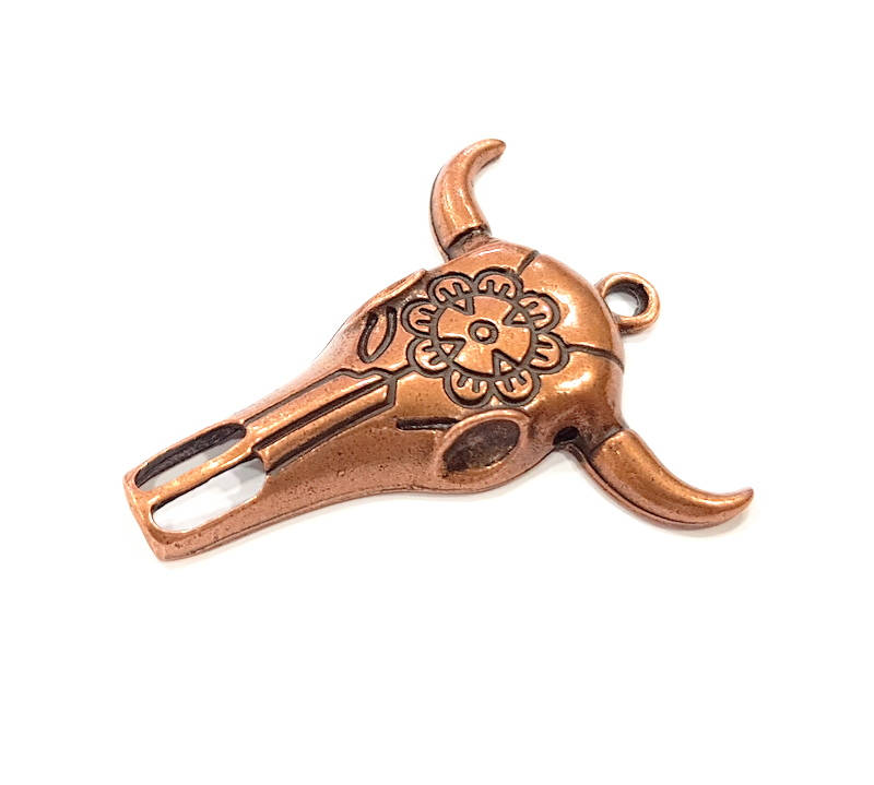 Copper Ox Head Skull Pendant 2 Pcs Antique Copper Plated Pendant (52x44mm)  G9020