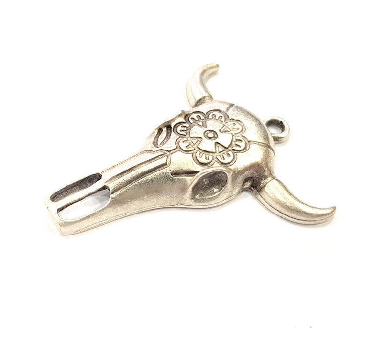 Ox Head Skull Pendant Silver Pendant Antique Silver Plated Pendant (52x44mm) G9022