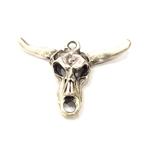 4 Silver Ox Head Skull Pendant Antique Silver Plated Pendant (36x26mm) G9023