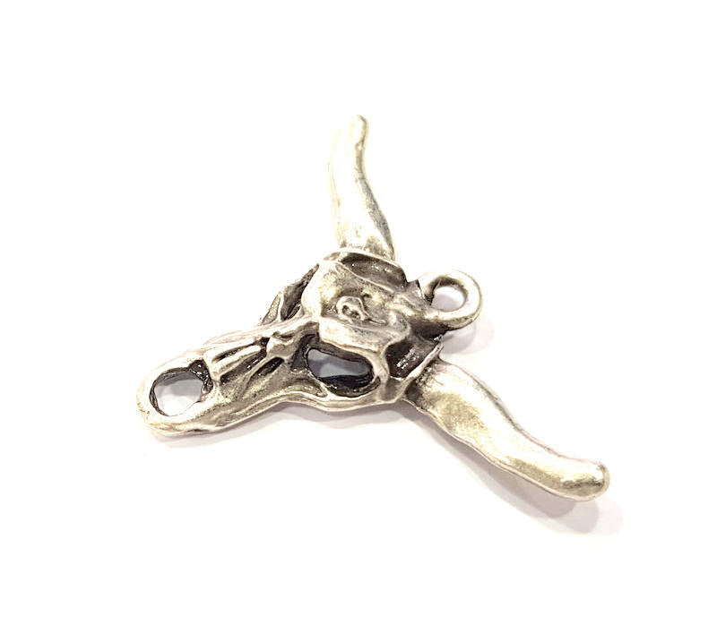 4 Silver Ox Head Skull Pendant Antique Silver Plated Pendant (36x26mm) G9023