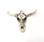 4 Silver Ox Head Skull Pendant Antique Silver Plated Pendant (36x26mm) G9023