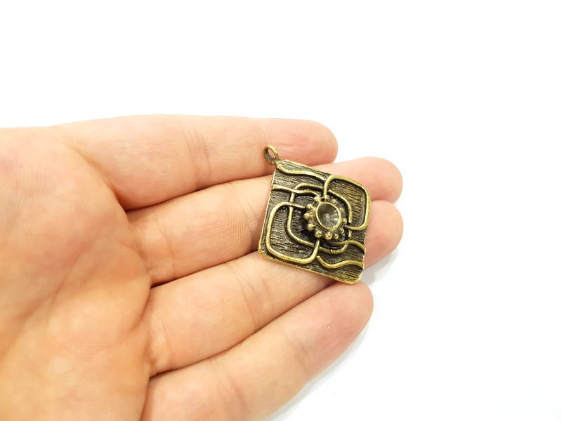 Pendant Blank Antique Bronze inlay Blank Mosaic Blank Resin Blank Bezel Base Setting Mountings Antique Bronze Plated Brass ( 43x37mm ) G9026