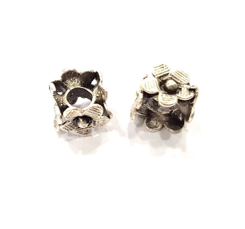 10 Silver Rondelle Beads Antique Silver Plated Brass Flower  Rondelle Beads 12mm  G9030