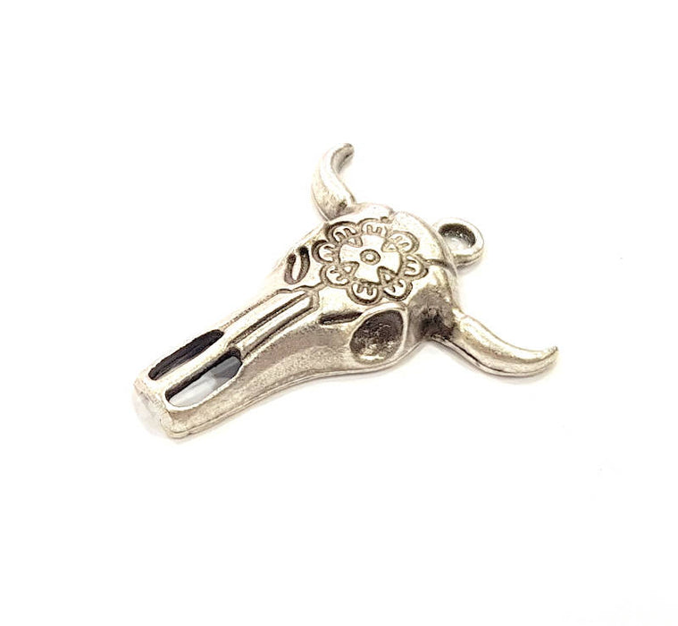 4 Silver Ox Head Skull Pendant Antique Silver Plated Pendant (32x26mm) G9031