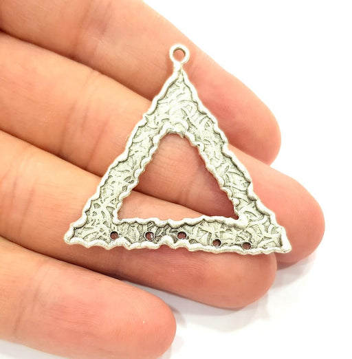 Silver Triangle Charm Connector Antique Silver Plated Brass Hammered Charms (42mm)  G9039