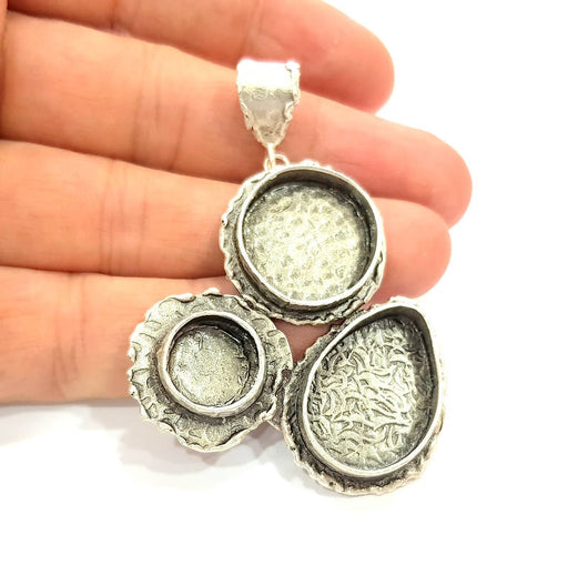 Silver Pendant Blank Mosaic Base Blank inlay Blank Necklace Blank Resin Blank Mountings Antique Silver Plated Brass ( 63x48mm )  G9042