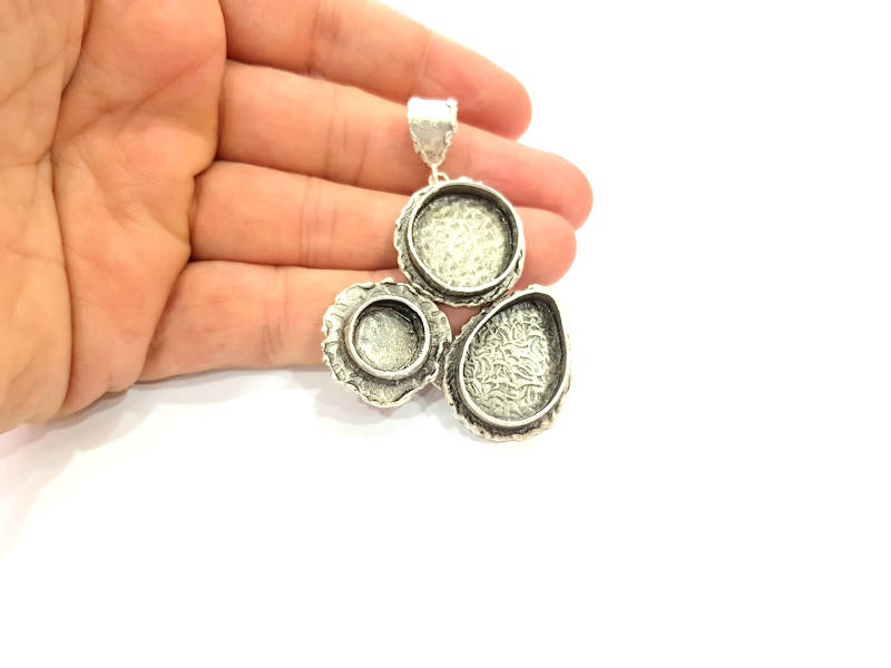 Silver Pendant Blank Mosaic Base Blank inlay Blank Necklace Blank Resin Blank Mountings Antique Silver Plated Brass ( 63x48mm )  G9042