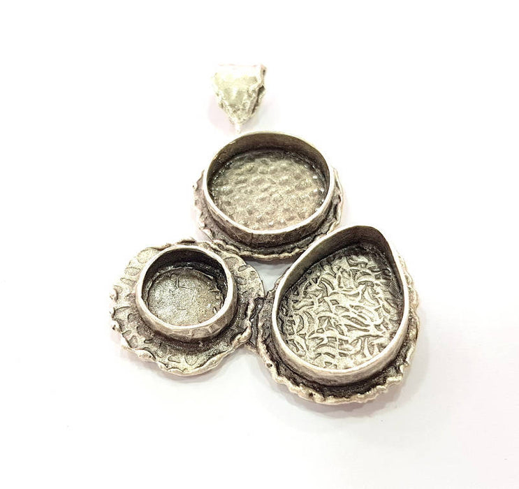 Silver Pendant Blank Mosaic Base Blank inlay Blank Necklace Blank Resin Blank Mountings Antique Silver Plated Brass ( 63x48mm )  G9042