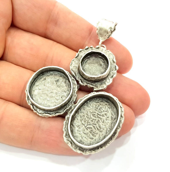 Silver Pendant Blank Mosaic Base Blank inlay Blank Necklace Blank Resin Blank Mountings Antique Silver Plated Brass ( 63x48mm )  G9043