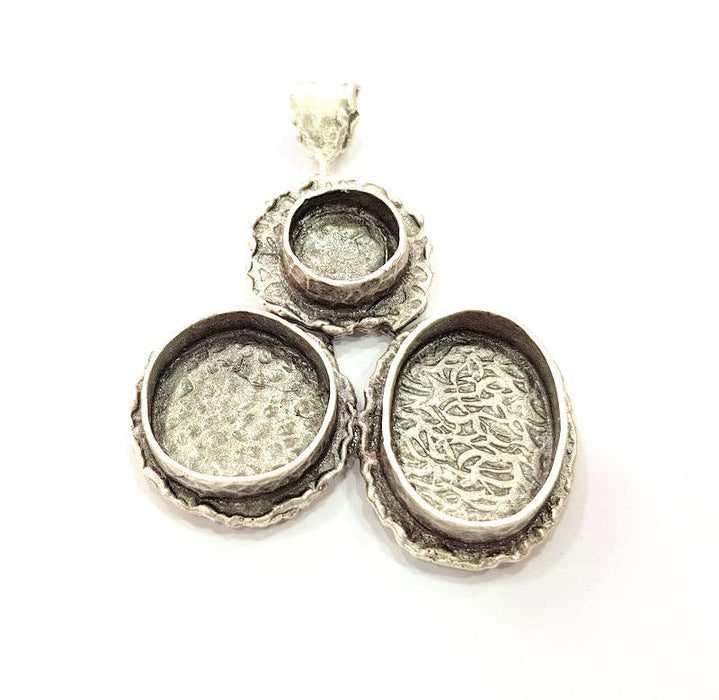 Silver Pendant Blank Mosaic Base Blank inlay Blank Necklace Blank Resin Blank Mountings Antique Silver Plated Brass ( 63x48mm )  G9043