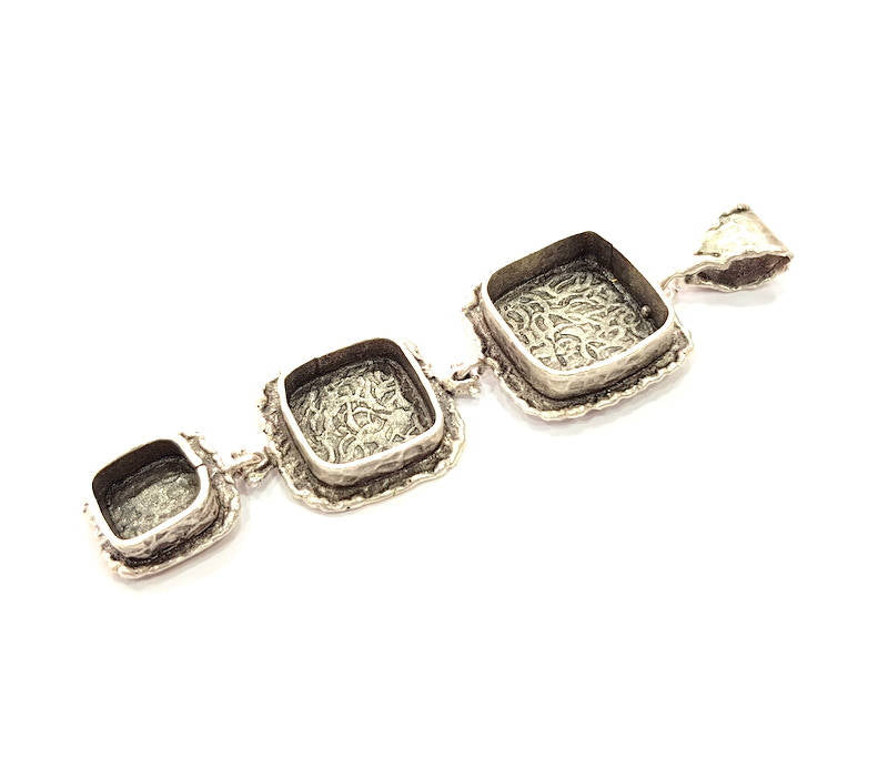 Silver Pendant Blank Mosaic Base Blank inlay Blank Necklace Blank Resin Blank Mountings Antique Silver Plated Brass (89x26mm )  G9051