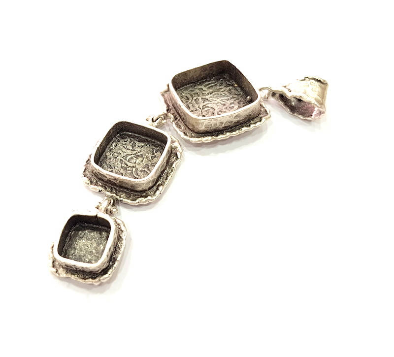 Silver Pendant Blank Mosaic Base Blank inlay Blank Necklace Blank Resin Blank Mountings Antique Silver Plated Brass (89x26mm )  G9051