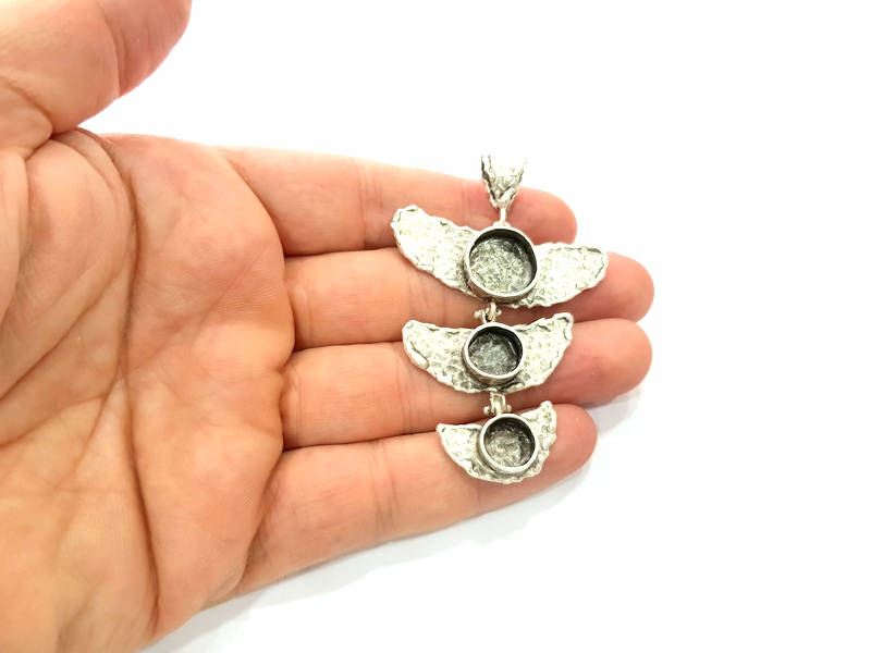 Silver Pendant Blank Resin Blank Mosaic Base Blank inlay Blank Necklace Blank Mountings Antique Silver Plated Brass (68x52mm )  G9052