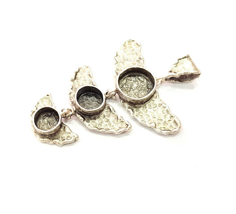 Silver Pendant Blank Resin Blank Mosaic Base Blank inlay Blank Necklace Blank Mountings Antique Silver Plated Brass (68x52mm )  G9052