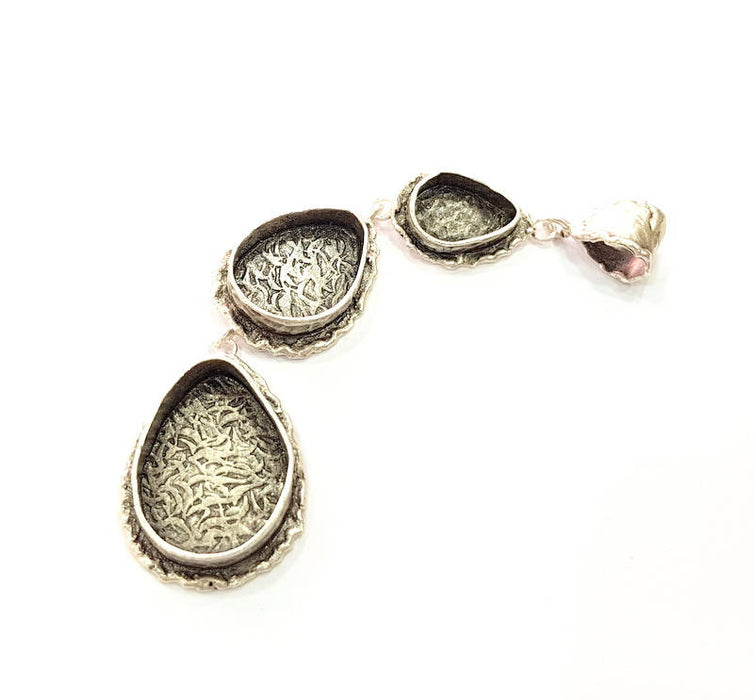 Silver Pendant Blank Resin Blank Mosaic Base Blank inlay Blank Necklace Blank Mountings Antique Silver Plated Brass (88x23mm )  G9053