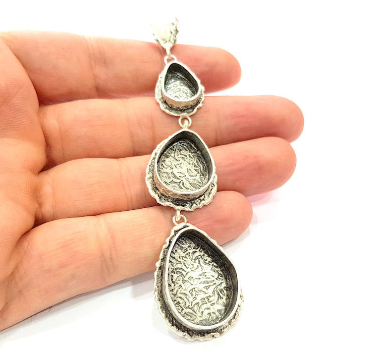 Silver Pendant Blank Resin Blank Mosaic Base Blank inlay Blank Necklace Blank Mountings Antique Silver Plated Brass (88x23mm )  G9053