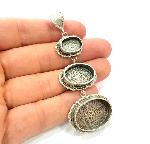 Silver Pendant Blank Resin Blank Mosaic Base Blank inlay Blank Necklace Blank Mountings Antique Silver Plated Brass (83x31mm )  G13952