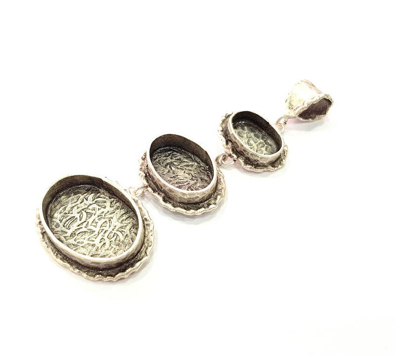 Silver Pendant Blank Resin Blank Mosaic Base Blank inlay Blank Necklace Blank Mountings Antique Silver Plated Brass (83x31mm )  G13952