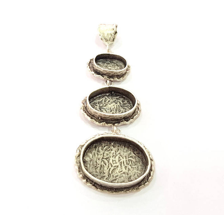 Silver Pendant Blank Resin Blank Mosaic Base Blank inlay Blank Necklace Blank Mountings Antique Silver Plated Brass (83x31mm )  G13952