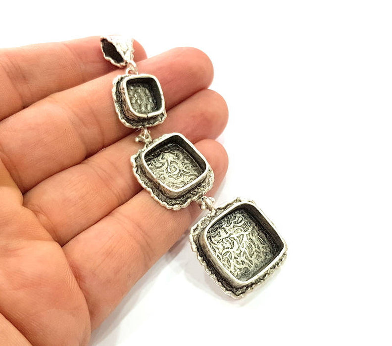Silver Pendant Blank Resin Blank Mosaic Base Blank inlay Blank Necklace Blank Mountings Antique Silver Plated Brass (89x26mm )  G9056