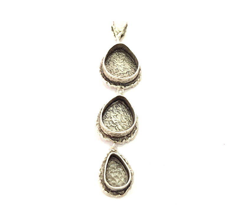 Silver Pendant Blank Resin Blank Mosaic Base Blank inlay Blank Necklace Blank Mountings Antique Silver Plated Brass (88x23mm )  G9057