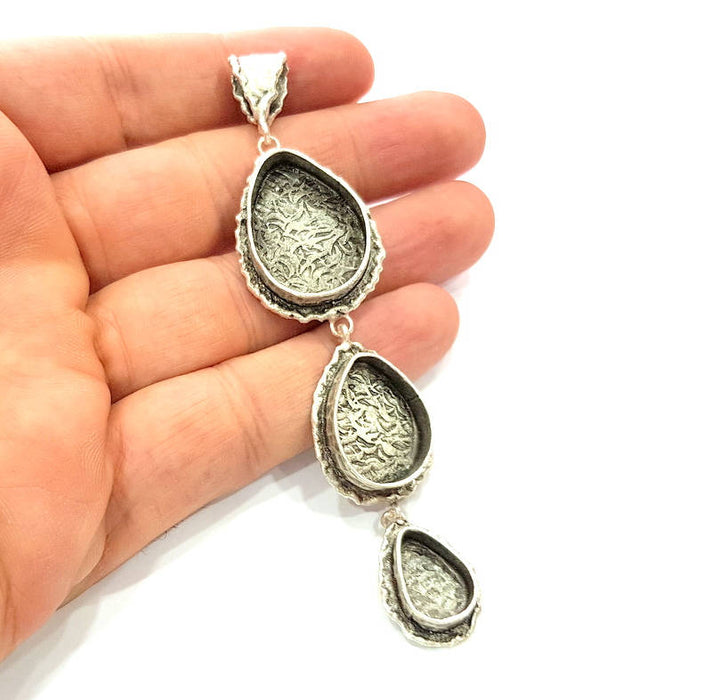 Silver Pendant Blank Resin Blank Mosaic Base Blank inlay Blank Necklace Blank Mountings Antique Silver Plated Brass (88x23mm )  G9057