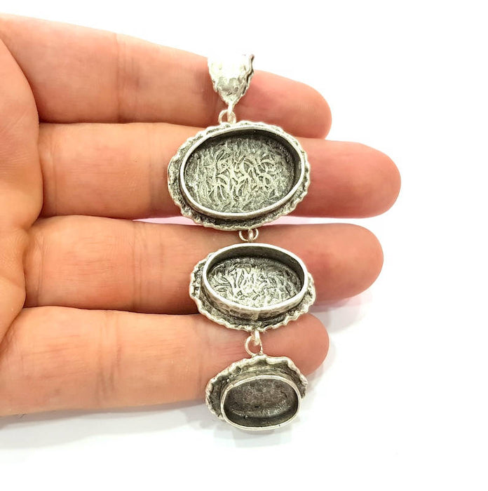 Silver Pendant Blank Resin Blank Mosaic Base Blank inlay Blank Necklace Blank Mountings Antique Silver Plated Brass (83x31mm )  G9058