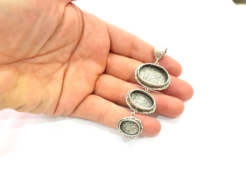 Silver Pendant Blank Resin Blank Mosaic Base Blank inlay Blank Necklace Blank Mountings Antique Silver Plated Brass (83x31mm )  G9058