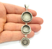 Silver Pendant Blank Resin Blank Mosaic Base Blank inlay Blank Necklace Blank Mountings Antique Silver Plated Brass (88x24mm )  G9062