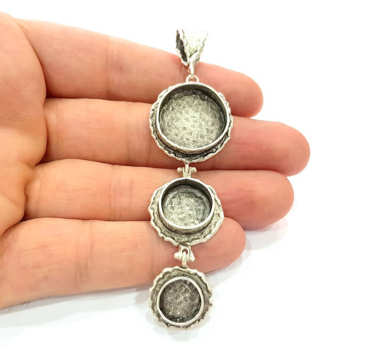 Silver Pendant Blank Resin Blank Mosaic Base Blank inlay Blank Necklace Blank Mountings Antique Silver Plated Brass (88x24mm )  G9062