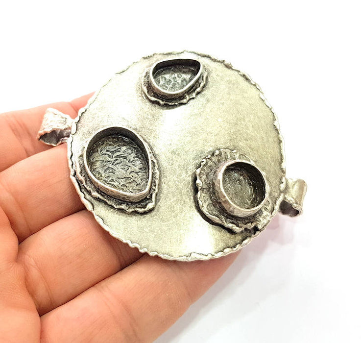 Silver Pendant Blank Resin Blank Mosaic Base Blank inlay Blank Necklace Blank Mountings Antique Silver Plated Brass (83x69mm )  G9063