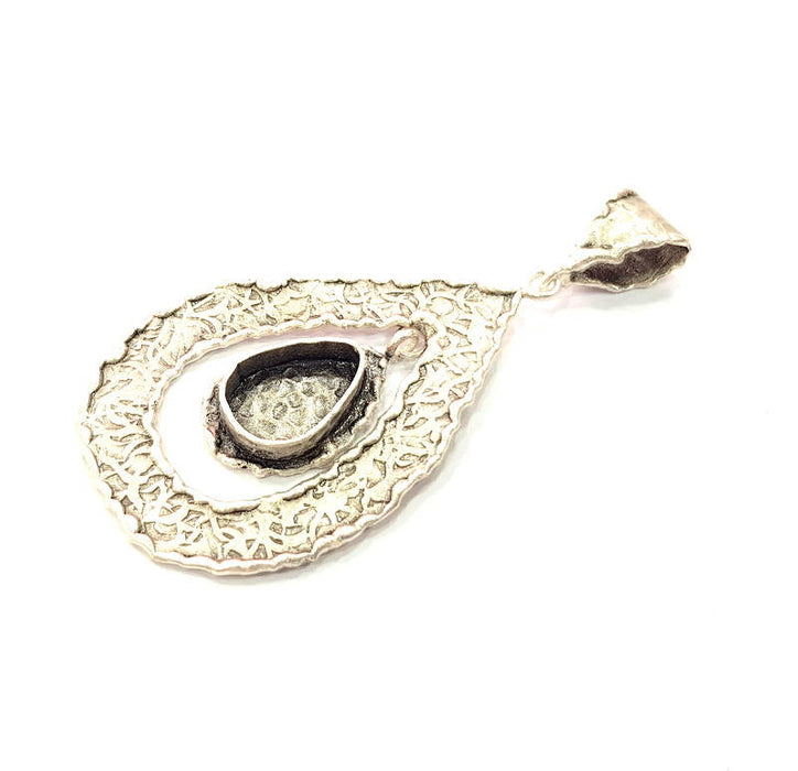 Silver Pendant Blank Resin Blank Mosaic Base Blank inlay Blank Necklace Blank Mountings Antique Silver Plated Brass (55x33mm )  G9064