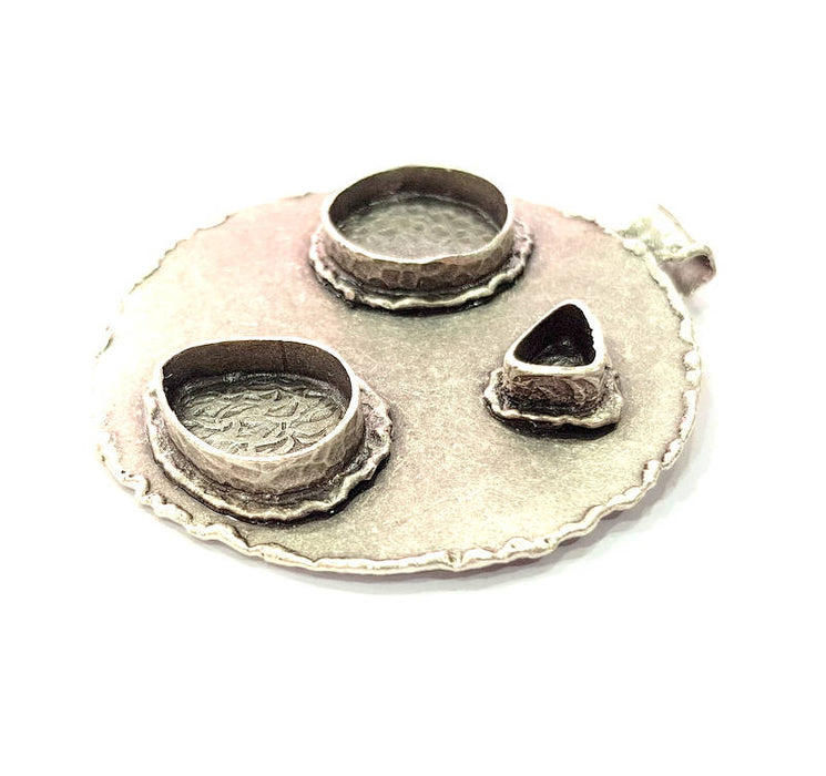 Silver Pendant Blank Resin Blank Mosaic Base Blank inlay Blank Necklace Blank Mountings Antique Silver Plated Brass (83x69mm )  G9080