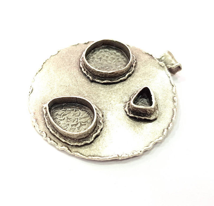 Silver Pendant Blank Resin Blank Mosaic Base Blank inlay Blank Necklace Blank Mountings Antique Silver Plated Brass (83x69mm )  G9080