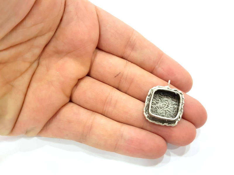Silver Pendant Blank Resin Blank Mosaic Base Blank inlay Blank Necklace Blank Mountings Antique Silver Plated Brass (15x15mm )  G9081