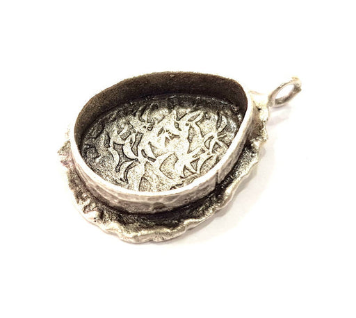 Silver Pendant Blank Resin Blank Mosaic Base Blank inlay Blank Necklace Blank Mountings Antique Silver Plated Brass (20x15mm blank )  G13860