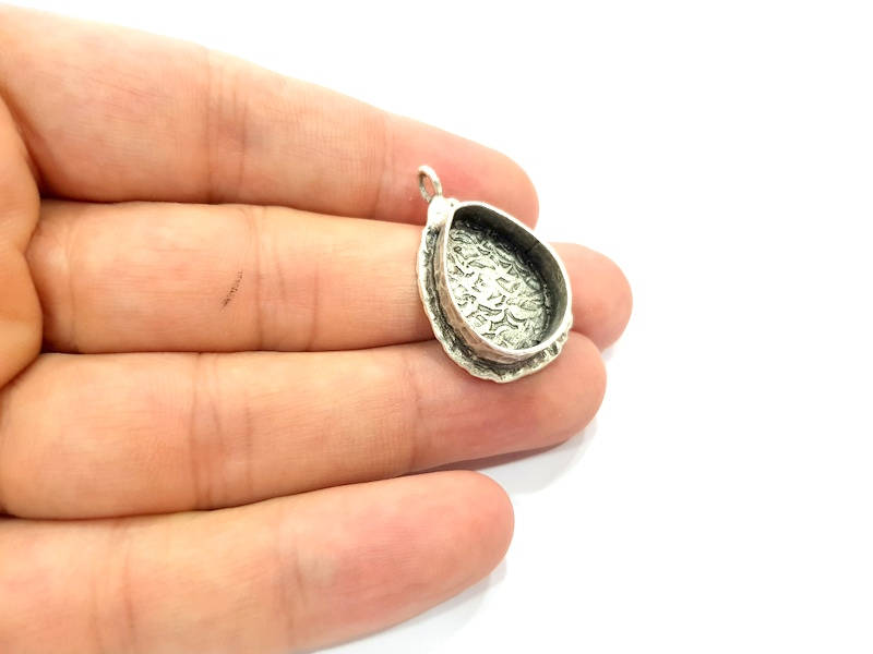 Silver Pendant Blank Resin Blank Mosaic Base Blank inlay Blank Necklace Blank Mountings Antique Silver Plated Brass (20x15mm blank )  G13860